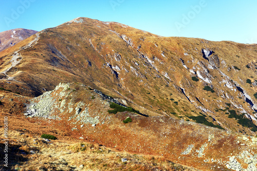 Poland, Tatra Mountains, Zakopane - Czerwone Wierchy - Kopa Kondracka, Malolaczniak, Wiekie Szerokie peaks and Kondratowa Valley with Western Tatra in background