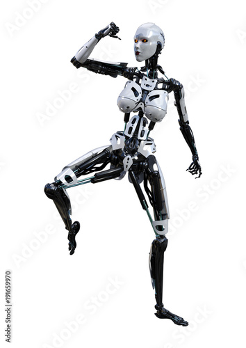 3D Rendering Female Robot on White © photosvac