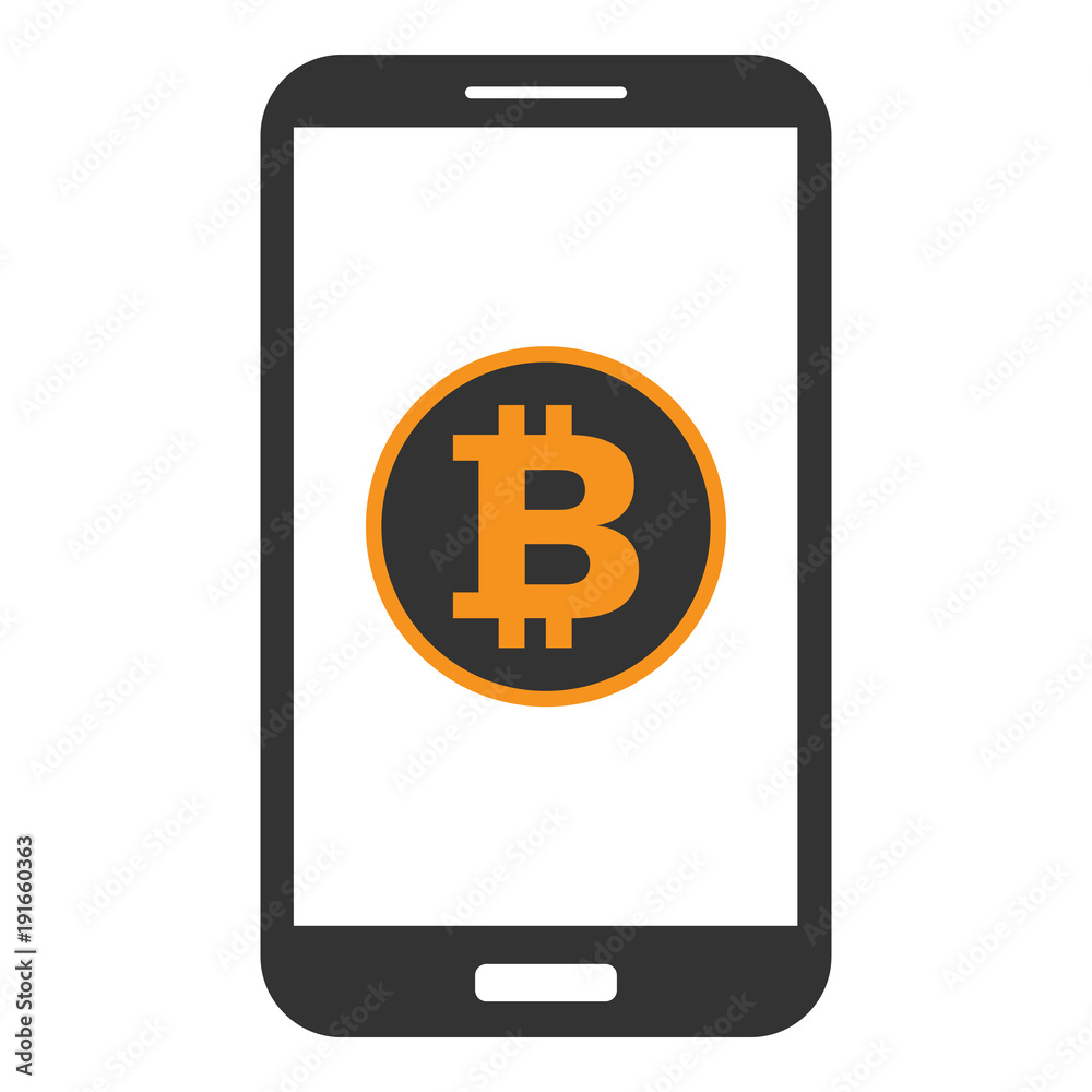 Smartphone with bitcoin symbol on screen. Vector icon. Smartphone with bitcoin symbol on screen. Vector icon.