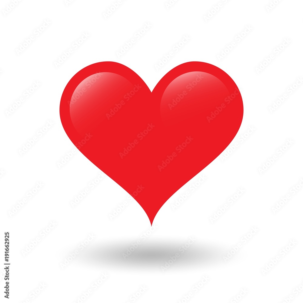 Red heart on white background with shadow