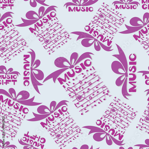 Musical gift. Notes. Design for the cover of the concert program of classical music, music festival, background image for textiles, wrapping paper, packaging of musical instruments.