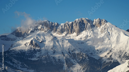 Wonderful panorama from Monte Pora to Presolana after a snowfall. Orobie Prealps, Bergamo, Lombardy, Italy
