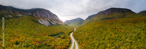Franconia Notch autumn aerial panorama