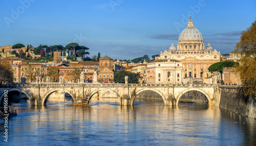 St Peter Basilica and St Angelo Bridge in Vatican, Rome, Italy