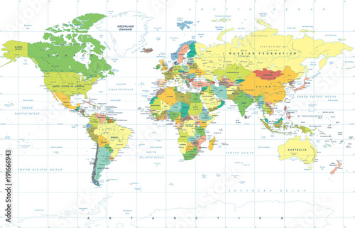 Fototapeta Naklejka Na Ścianę i Meble -  Political Colored World Map Vector
