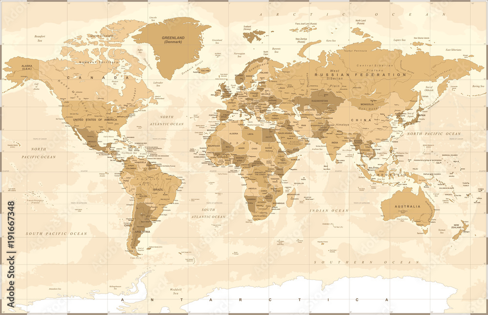 Obraz premium Polityczne Vintage Złoty Mapa świata wektor
