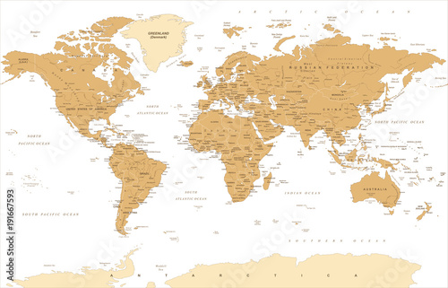 Political Vintage Golden World Map Vector