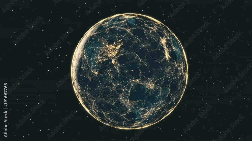 Data flow / network connections across a futuristic Earth Stock 비디오 ...