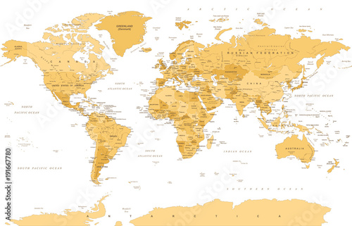 Political Vintage Golden World Map Vector