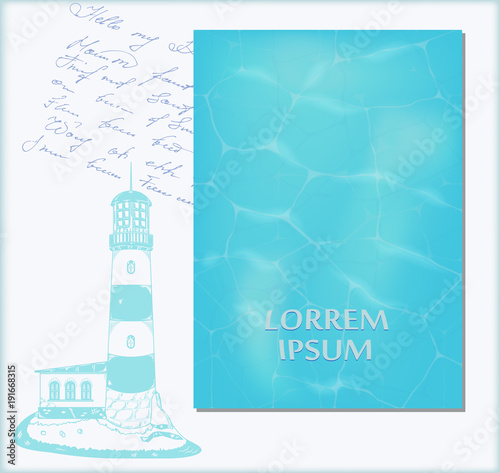 vector set pattern cover with a picture of the surface of the water. sketch the lighthouse. template for book, brochure, poster, ticket, card and others