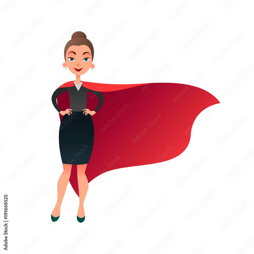 Woman superhero cartoon character. Wonder woman with cape of superman.  Confident business lady focused on success. Flat beautiful female super hero  Stock Vector | Adobe Stock