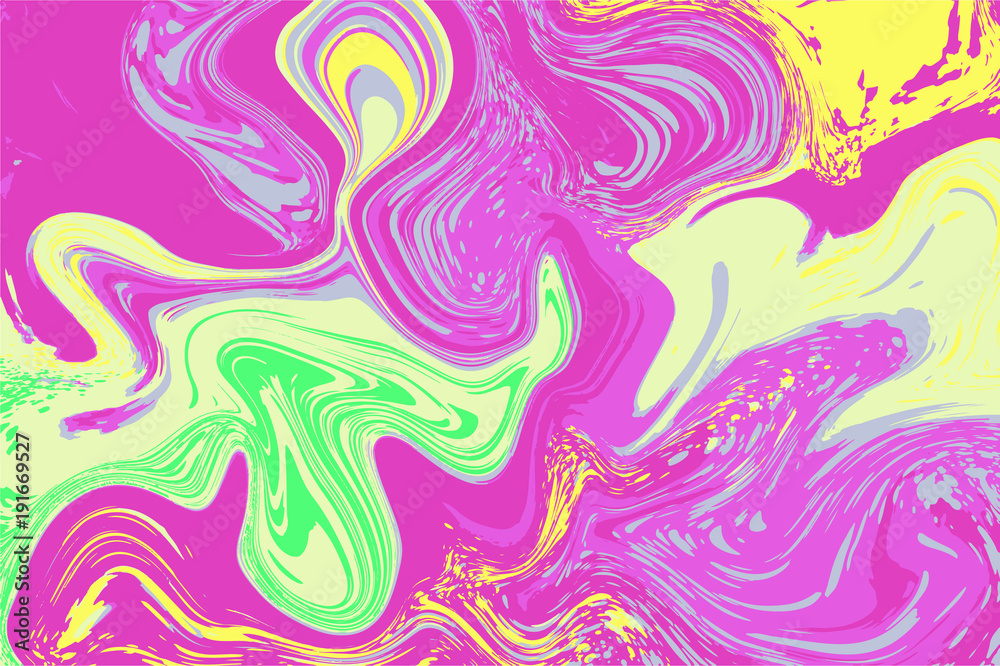 Pink green digital marbling. Abstract marbled backdrop. Liquid paint abstraction.