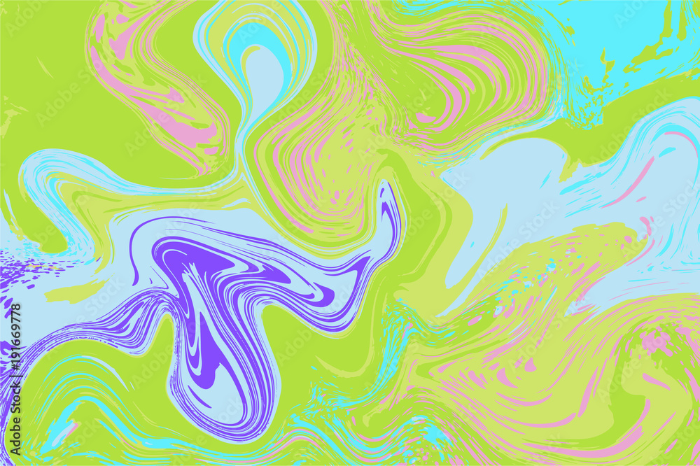 Green violet digital marbling. Abstract marbled texture. Liquid paint abstraction.