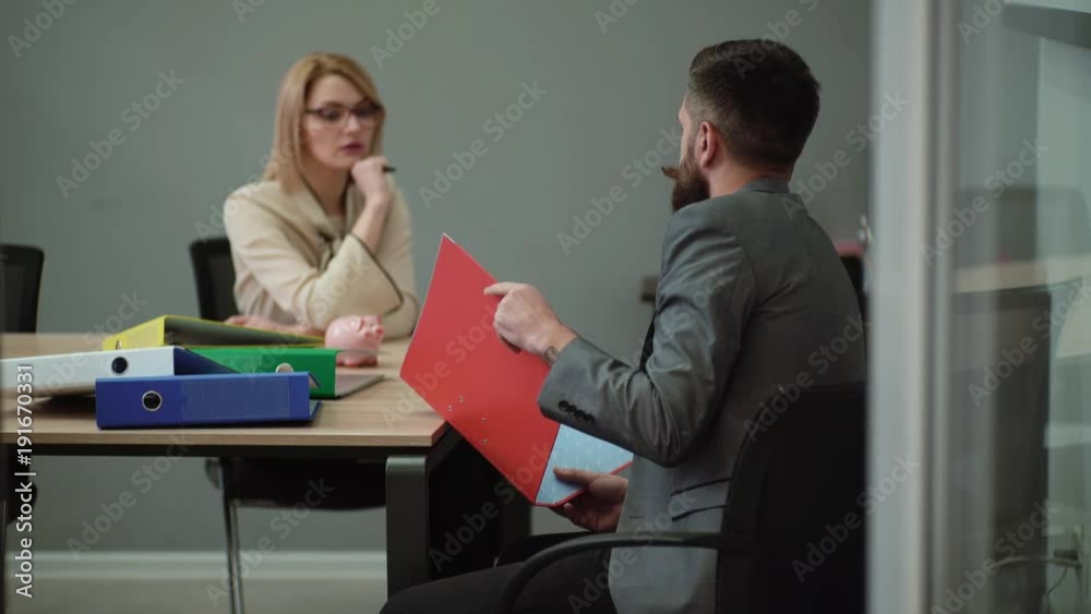 Office flirt - attractive woman flirting over desk with her coworker.
Office play around. Job interview Office flirt - attractive woman flirting over desk with her coworker.
Office play around. Job interview