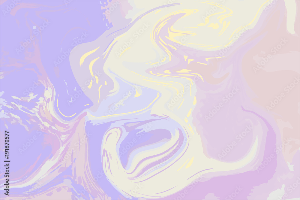 Pastel violet yellow digital marbling. Elegant marbled vector background.
