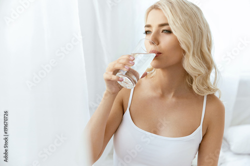 Drinking Water. Woman With Glass Of Water.