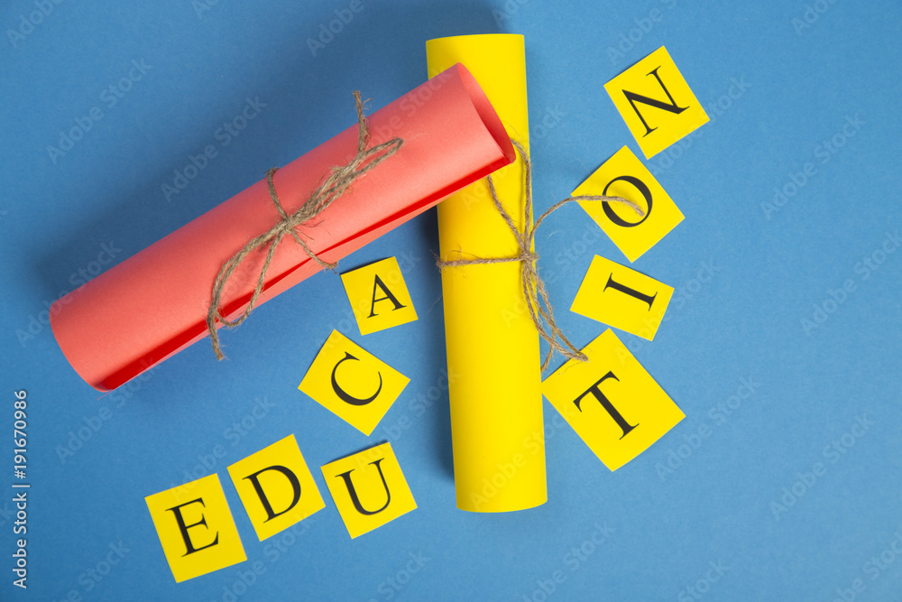 School supplies on a blue background