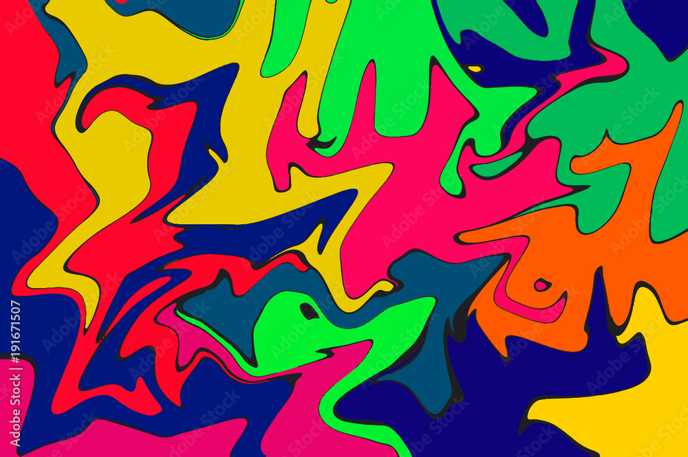 Vibrant digital marbling. Abstract colorful backdrop. Psychedelic paint abstraction