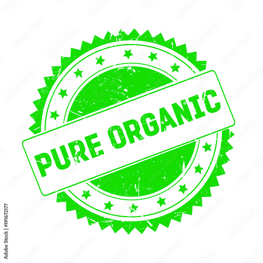 Pure Organic green grunge stamp isolated