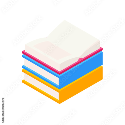 Vector Set of Colorful Horizontal Stack of closed and open Books in Isometric.Education Infographic Template Design with Books Pile.Set of Book Icons in Flat style isolated from white background