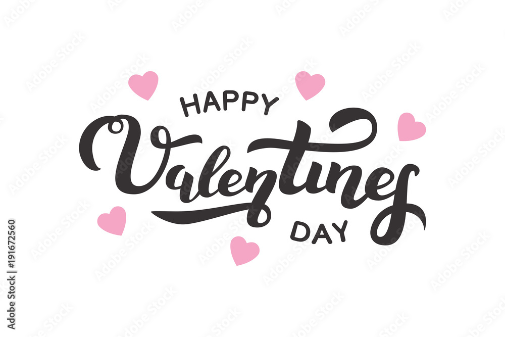 Vector isolated lettering for Valentine's Day with hearts for decoration and covering on the white background. Concept of Happy Valentine's Day.