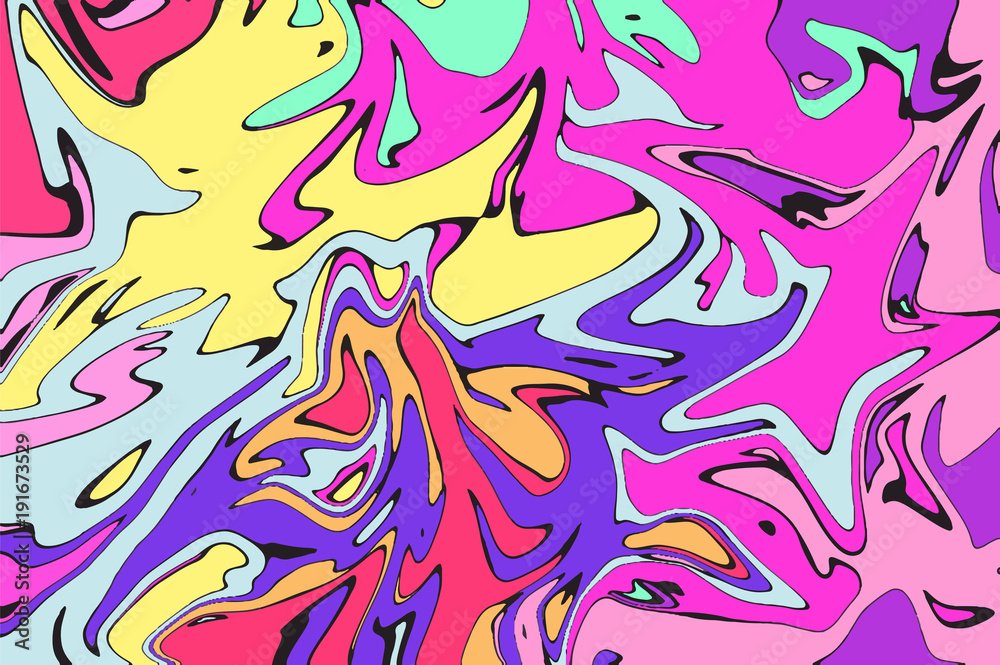 Yellow and pink digital marbling. Abstract marbled backdrop. Liquid paint abstraction.