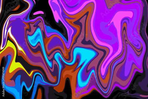 Violet and blue digital marbling. Abstract marbled backdrop. Liquid paint abstraction.