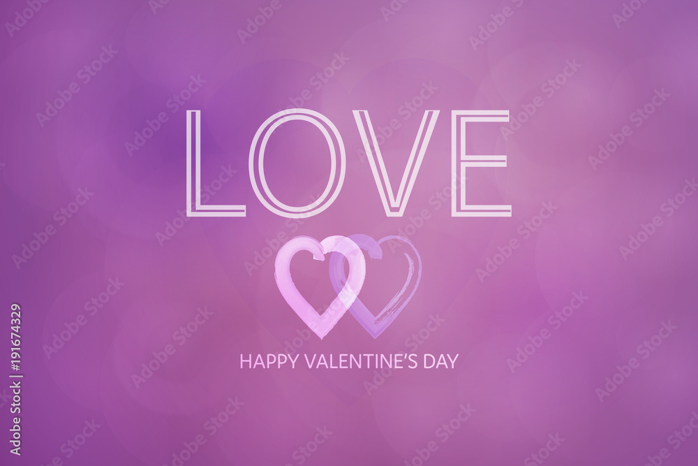 Valentine’s day. Love with two hearts and text: Happy Valentine’s Day