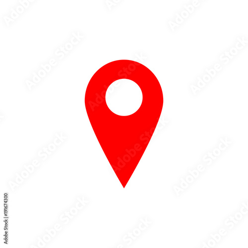 Map pointer icon. GPS location symbol. Flat design. Red on white background. Vektor illustration.