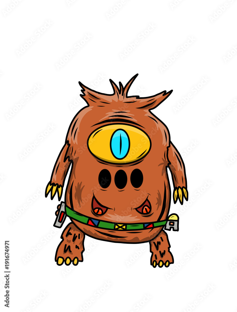 Naklejka premium Wacky, Crazy space alien or monster cartoon. Isolated on white. Computer graphic comic original illustration.