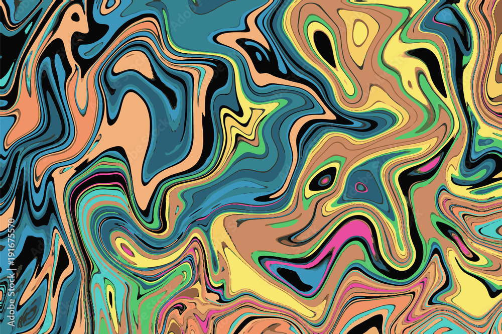 Orange teal digital marbling. Abstract marbled texture. Liquid paint abstraction.