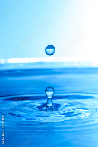 Water drop fall into water natural background. Pure health concept