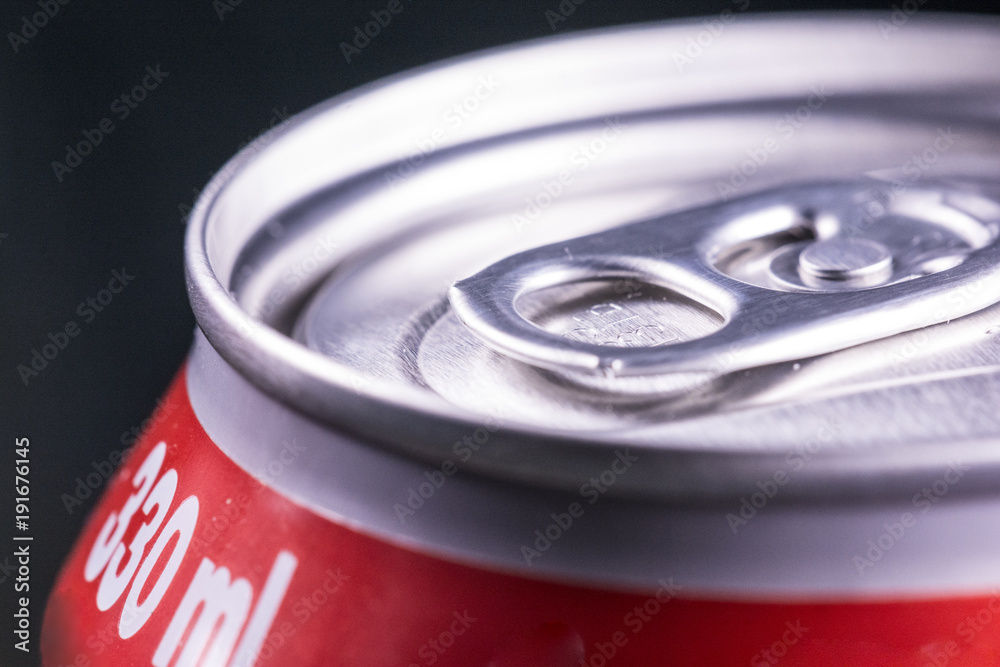 Close up vieo of a cola or soda can Close up vieo of a cola or soda can