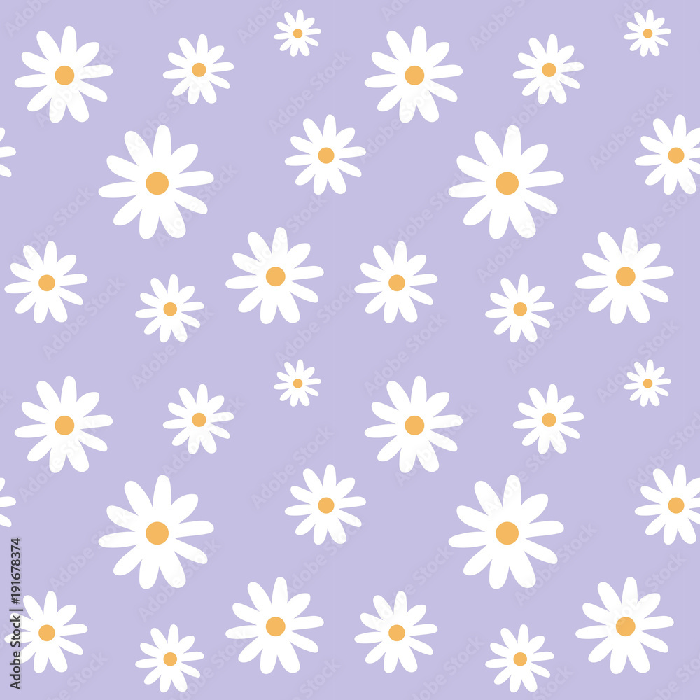 chamomile on a light purple pastel background pattern seamless vector