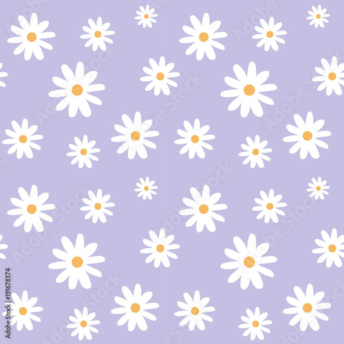 Fototapeta Naklejka Na Ścianę i Meble -  chamomile on a light purple pastel background pattern seamless vector