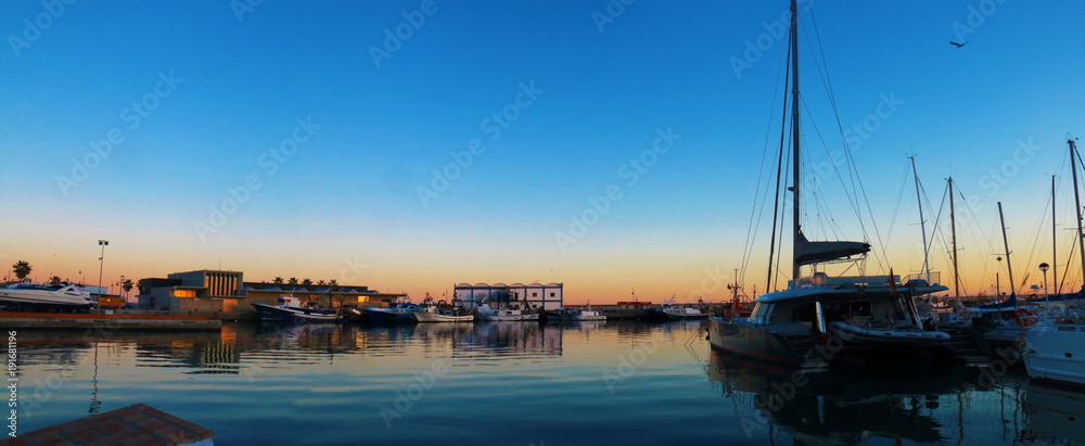 Panoramic view of the port of Estepona, on the Costa del Sol, Malaga province, Andalusia, Spain