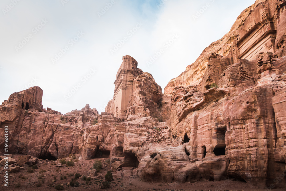 Ancient city Petra and the facades of old buildings in it