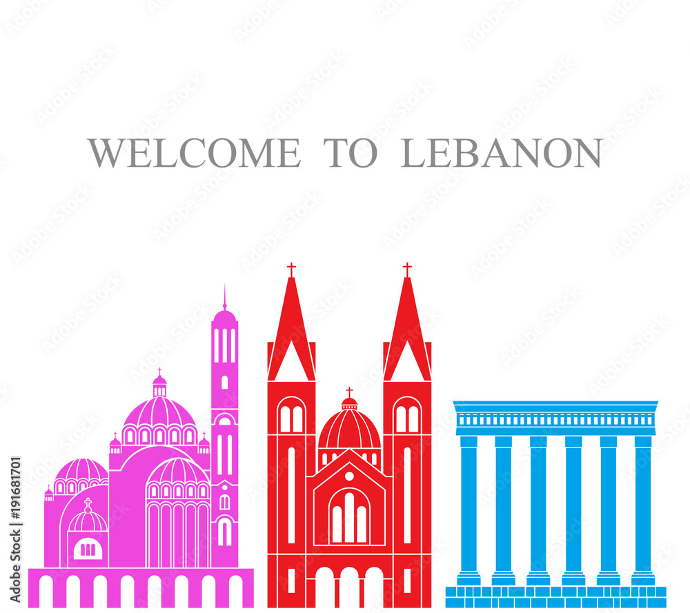 Lebanon set. Isolated Lebanon architecture on white background