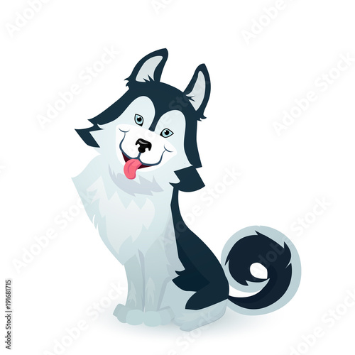 Happy husky puppy, cartoon dog character design
