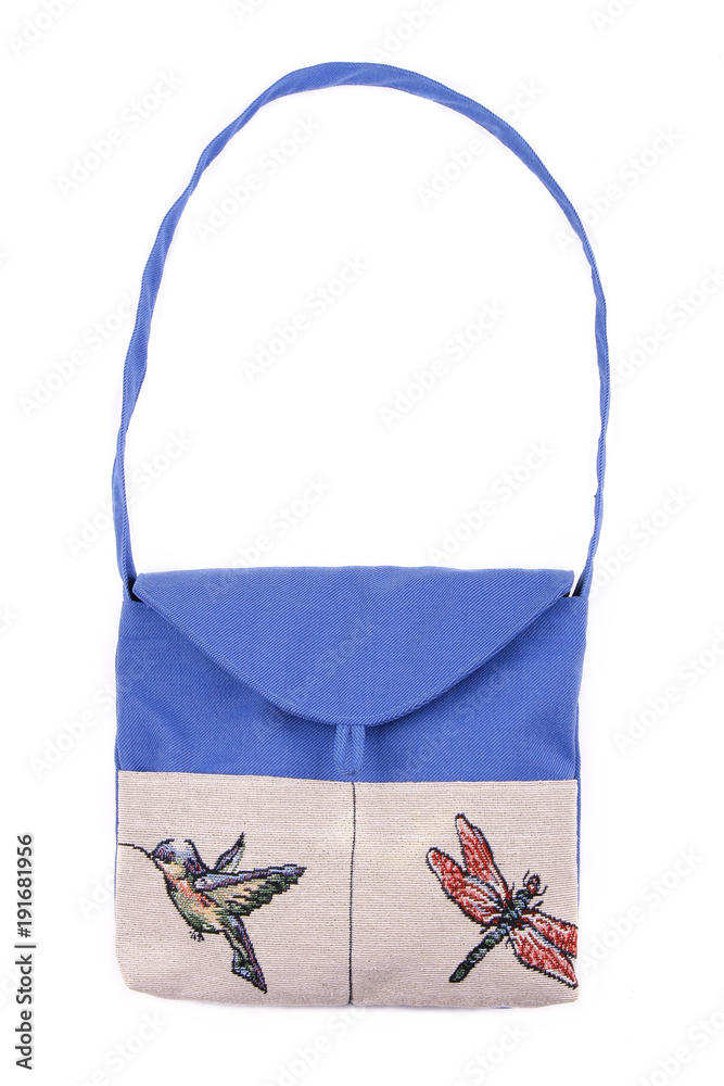 Blue Women's handbag, Ladies bag, Blue female clutch, Blue clutch.Women's bag isolated white background.Bag isolated white background.Clutch isolated white background.