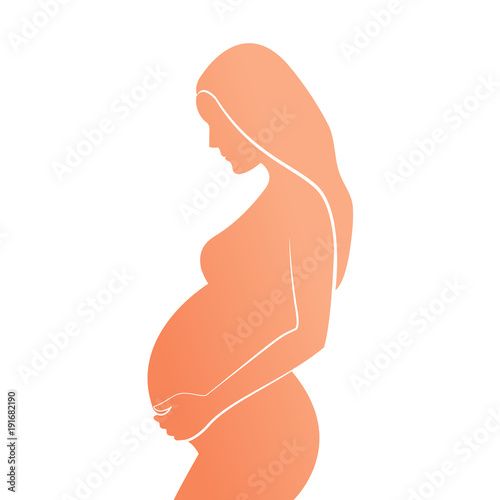 Orange colorful silhouette of pregnant woman with straight hair. Vector illustration