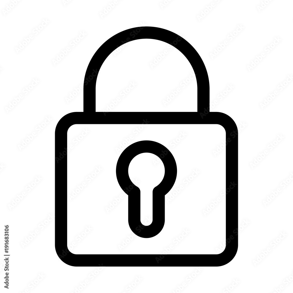 Padlock icon. Symbol of security and secret. Outline modern design element. Simple black flat vector sign with rounded corners. Padlock icon. Symbol of security and secret. Outline modern design element. Simple black flat vector sign with rounded corners.