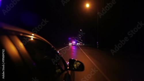 High speed police pursuit on freeway at night