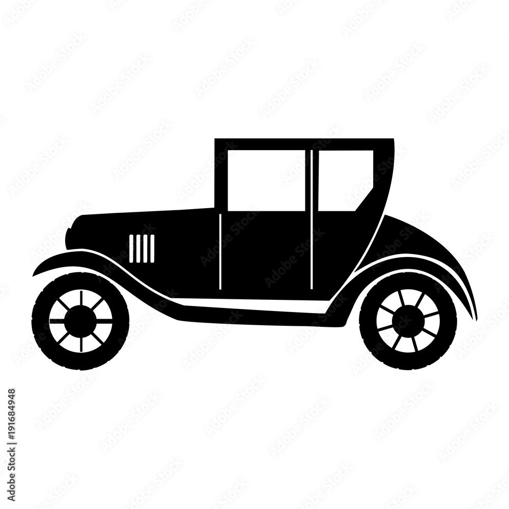 Silhouette of an old car in black. Side view.