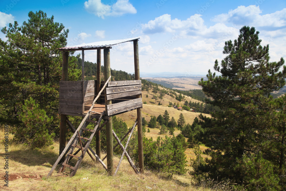 Watchtower at landscape of mountain Divcibare in Serbia.