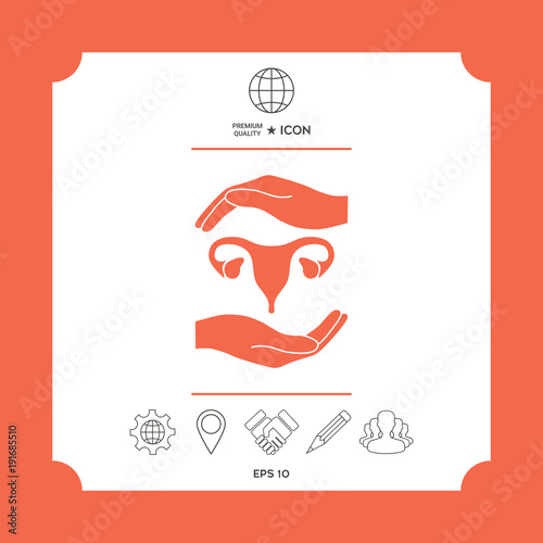 Hands holding Female uterus - protection symbol