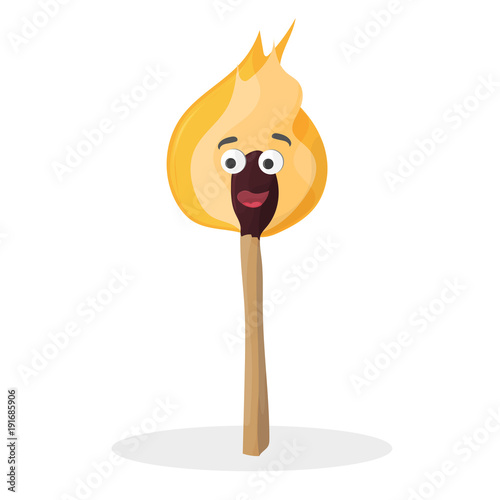 Burning match - character cartoon with eyes and smile