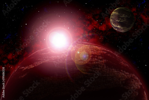Set Unknown planet. Color star  sun  moon  stars  space nebula. Basis  author s phototextures.