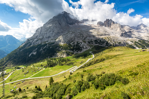 Marmolada glacier - majestic Queen of Dolomites and Passo di Fedaia, Dolomites mountains, Italy