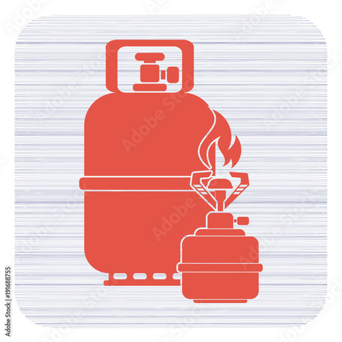 Camping stove with gas bottle icon vector